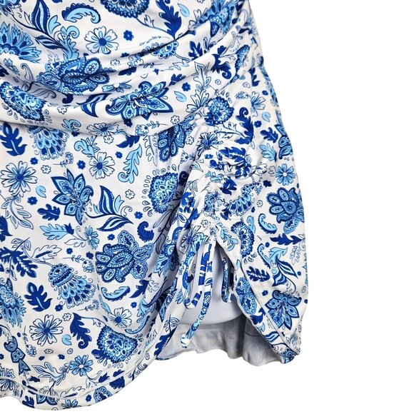 B2prity Womens XL Blue & White Paisley Floral Swimdress Sexy Beach Drawstring - Picture 8 of 11